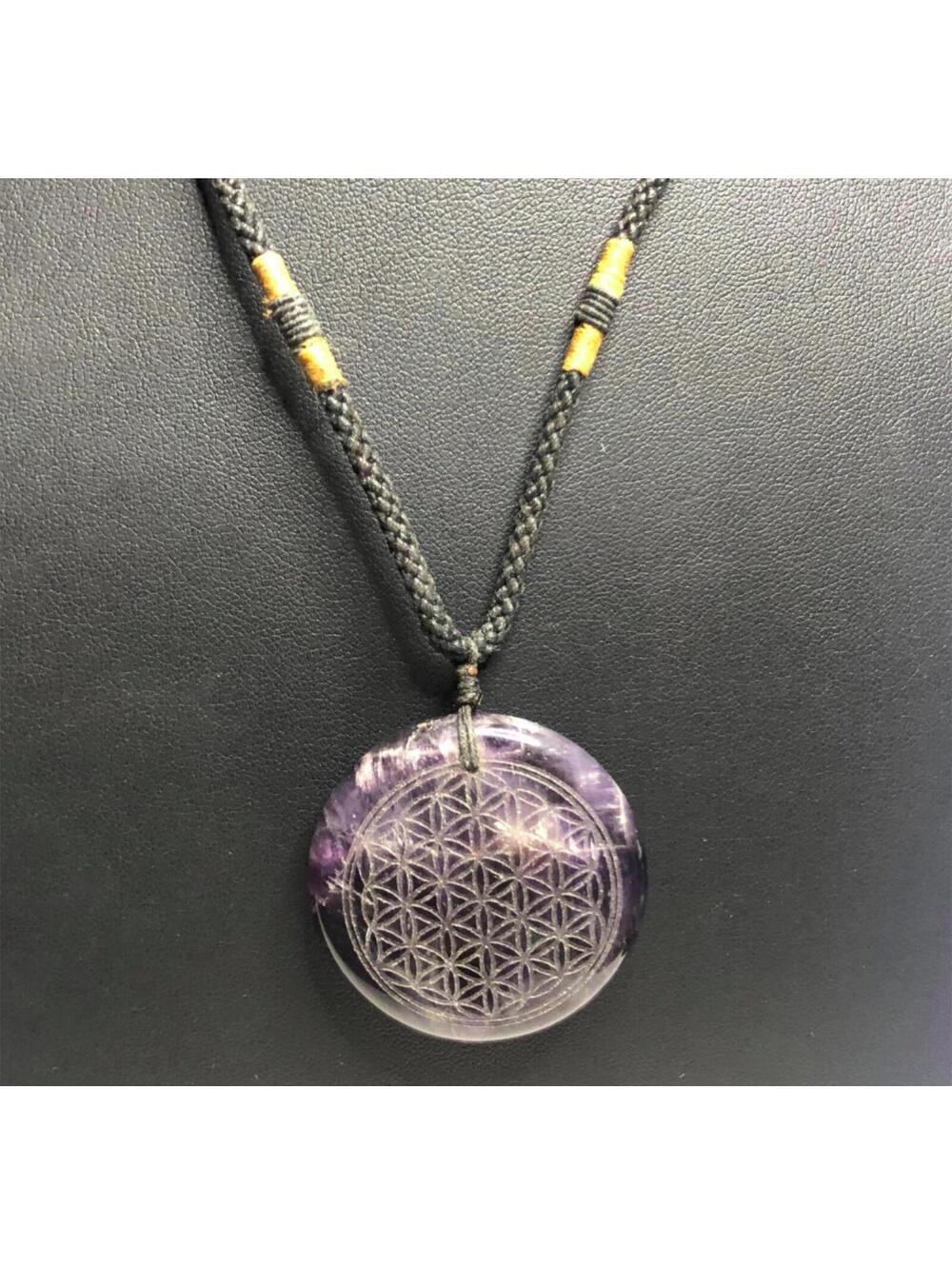 1799 Amethyst Flower etched pendant necklace  20-22"